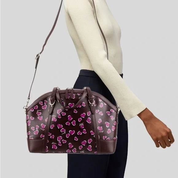 GUCCI Purple Calfskin Heartbeat Print Nice Dome ULTRA RARE Satchel Shoulder Bag - Picture 2 of 15